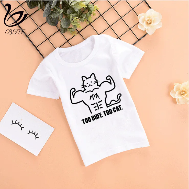 Детская забавная Футболка с принтом сильный Кот детские летние топы короткими