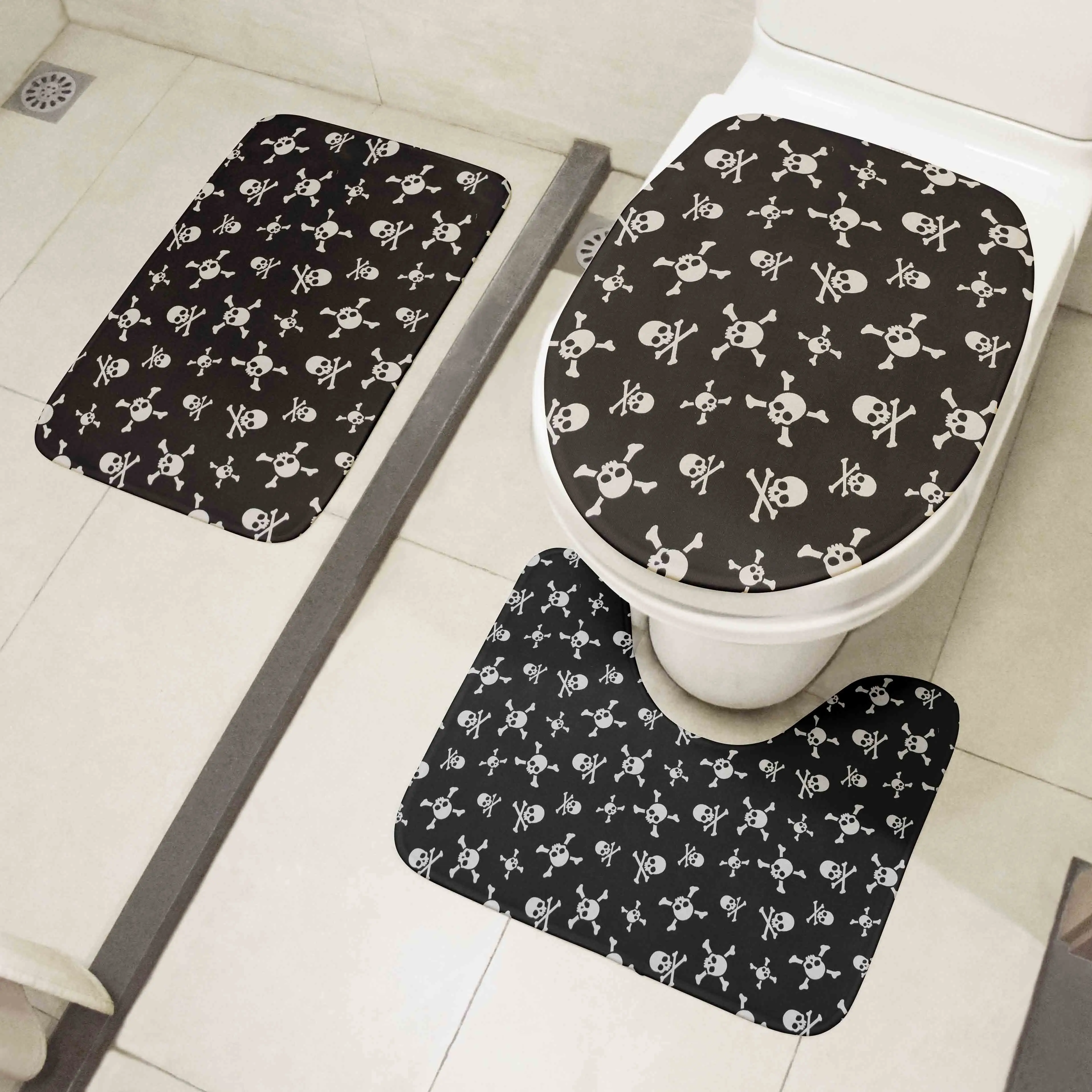 new 3d printed toilet floor mats 3 pcs set fun alien skull toilet cover set bathroom decor non slip absorbent rug flannel carpet free global shipping