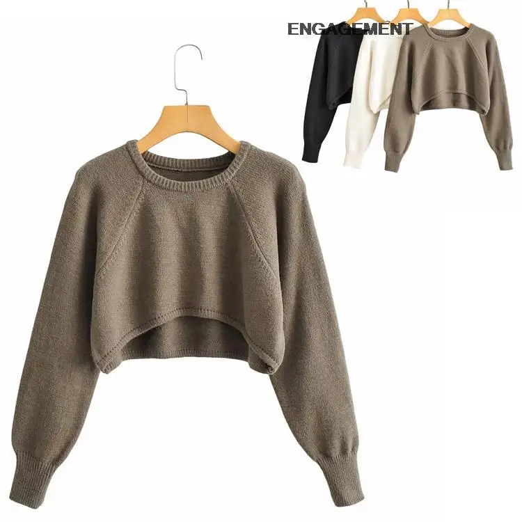 

ENGAGEMENT za 2021 female ins all-match cut long-sleeved sweater top autumn loose solid color sweater