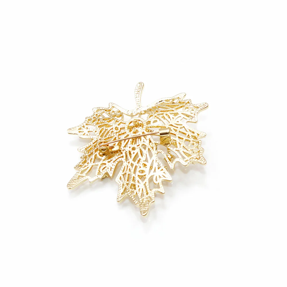 

YoungTulip new design rhinestone Maple leaf shape for wpmen elegant pearl plant shape brooch pin gold color Gorgeous brooch gift