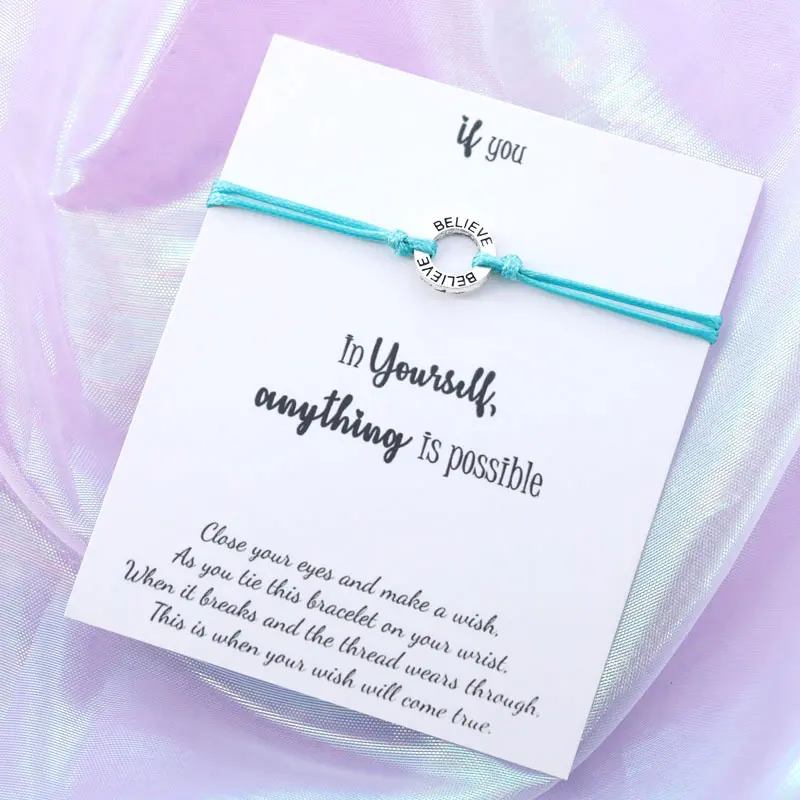 Верьте в себя Wish Bracelet Believe String Bracelet Серебряный верующий Шарм для женщин и мужчин дружба вдохновляющий подарок - Окраска металла: Green