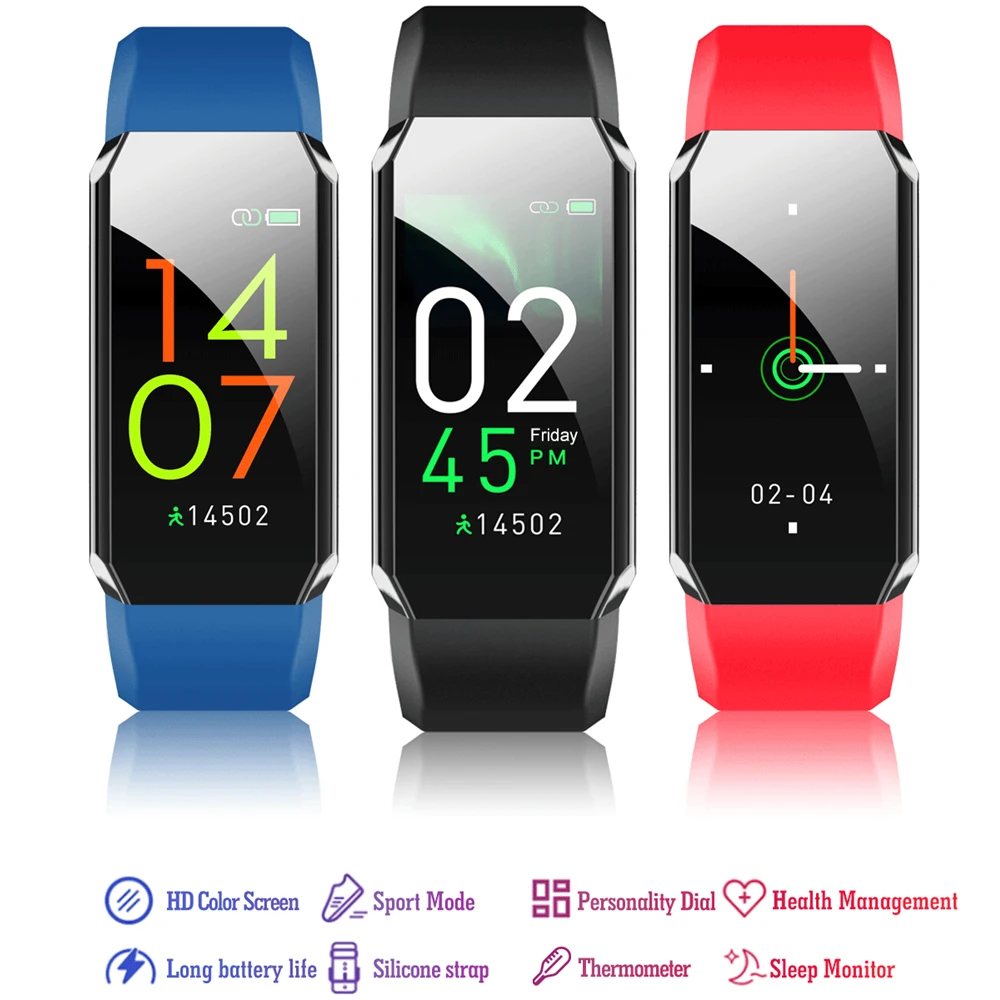 

Fitness Bracelet Body Thermometer IP67 Waterproof Smart Bracelet Fitness Tracker Heart Rate Monitor Smart Band Watch Men Women