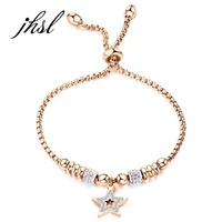 jhsl new fashion jewelry silver rose gold color stainless steel adjustable female women statement cz star bracelets bangles