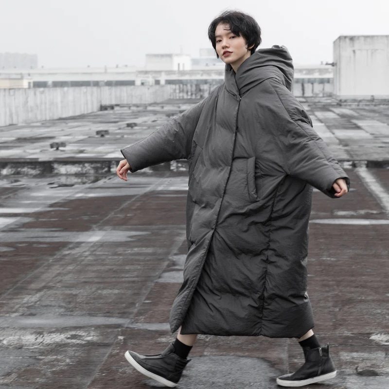 Пуховик женский зимний длинный на размера плюс утином пуху с капюшоном | Женская