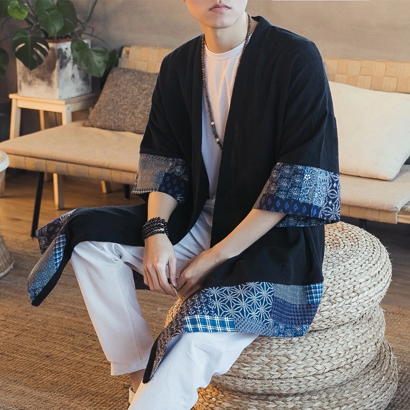Японские кимоно кардиган для мужчин Haori Yukata мужской костюм самурая одежда куртка