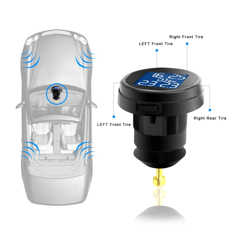 TPMS TS61 система контроля давления в шинах 4 внешних/внутренних датчика TPMS беспроводной в режиме реального времени прикуриватель ЖК-дисплей