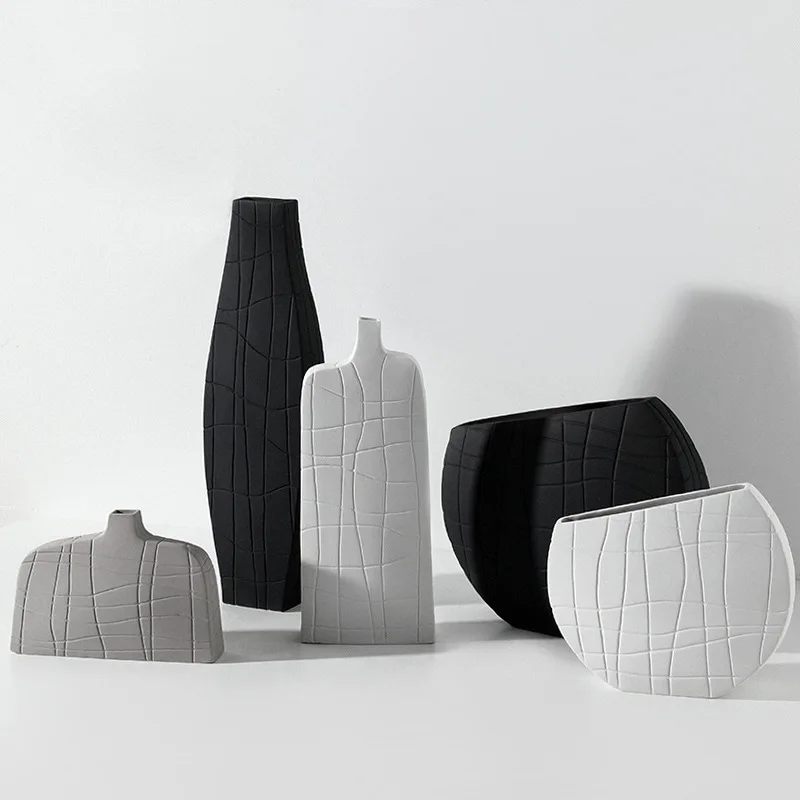 Керамическая ваза с геометрическим рисунком в скандинавском стиле дизайнерская