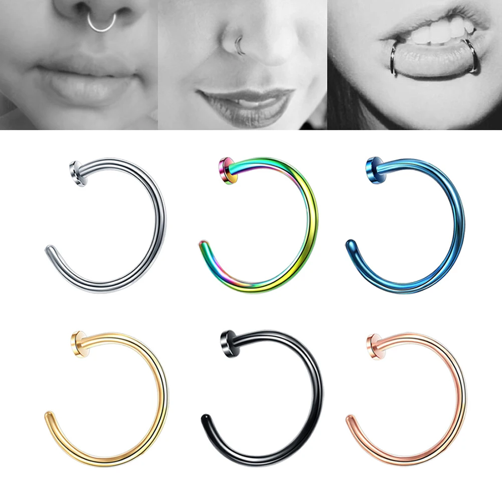 

1pc/lot 6/8/10mm Punk Stainless Steel Fake Nose Ring C Clip Lip Ring Earring Helix Rook Tragus Faux Septum Body Piercing Jewelry