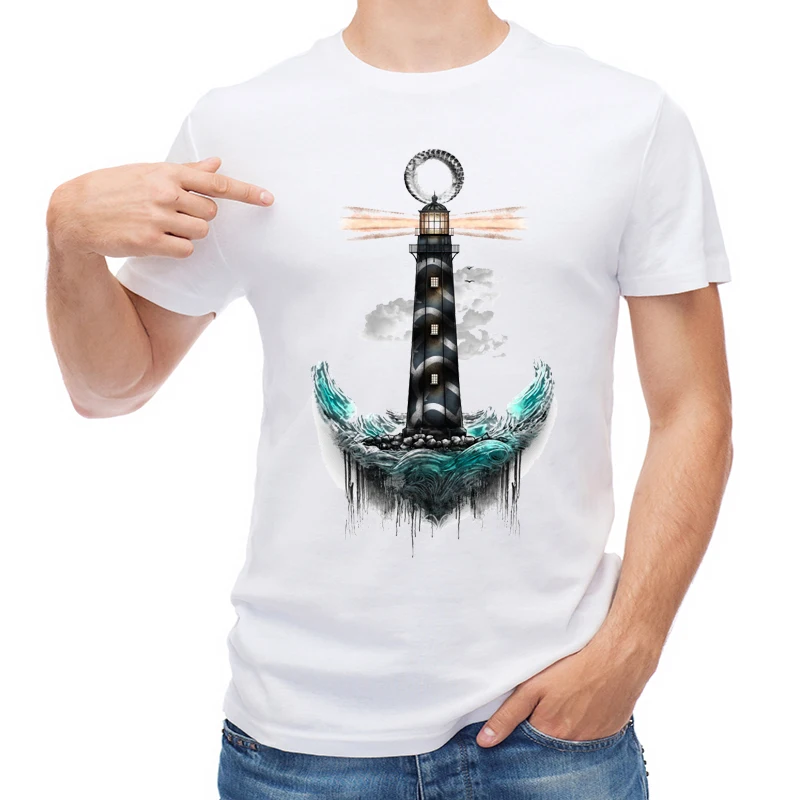 

TEEHUB New Vintage Ship Summer T Shirt Fashion Anchor Printed Men T-shirt Short Sleeve O-Neck Tops Cool Tees