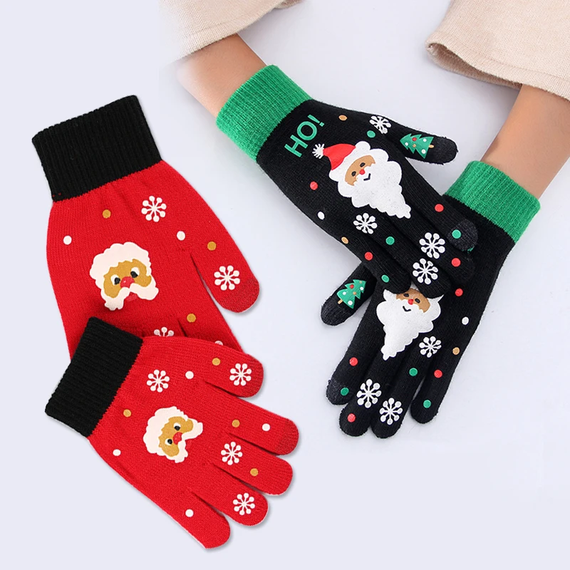 

1 пара, вязаные плотные перчатки с принтом оленя