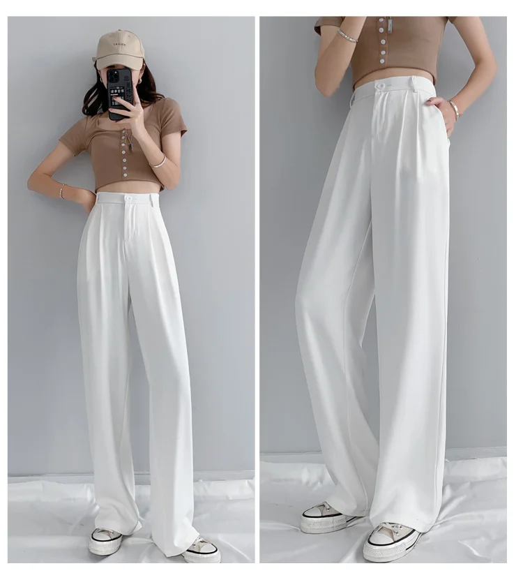 

Woman High Waist Straight Wide Leg Suit Pant Office Lady Fashion Thin Trousers Work Style Summer Autumn New 156-175cm