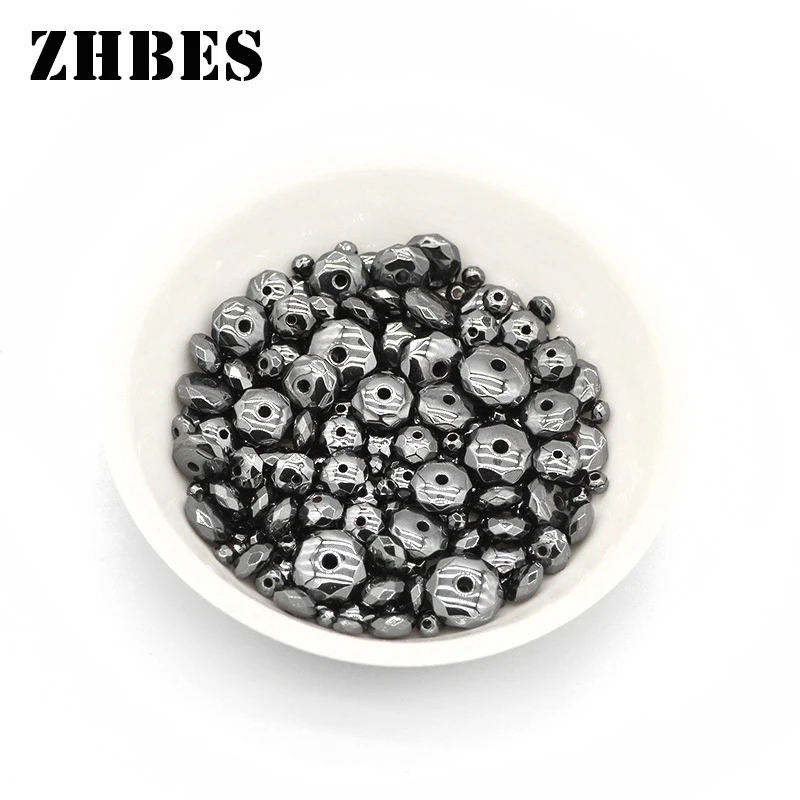 

ZHBES 3/4/6/8/10MM Natural Stone Flat Round Black Hematite Faceted Spacer Loose Beads For Jewelry Making DIY bracelet Findings