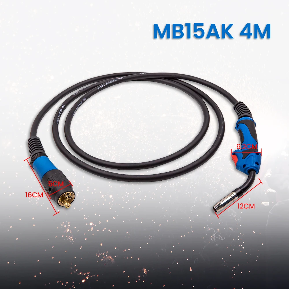 

Сварочная горелка, 4 м, внутренний газ, MB15, Сварочная горелка MIG MAG, разъем ЕС, 180 А