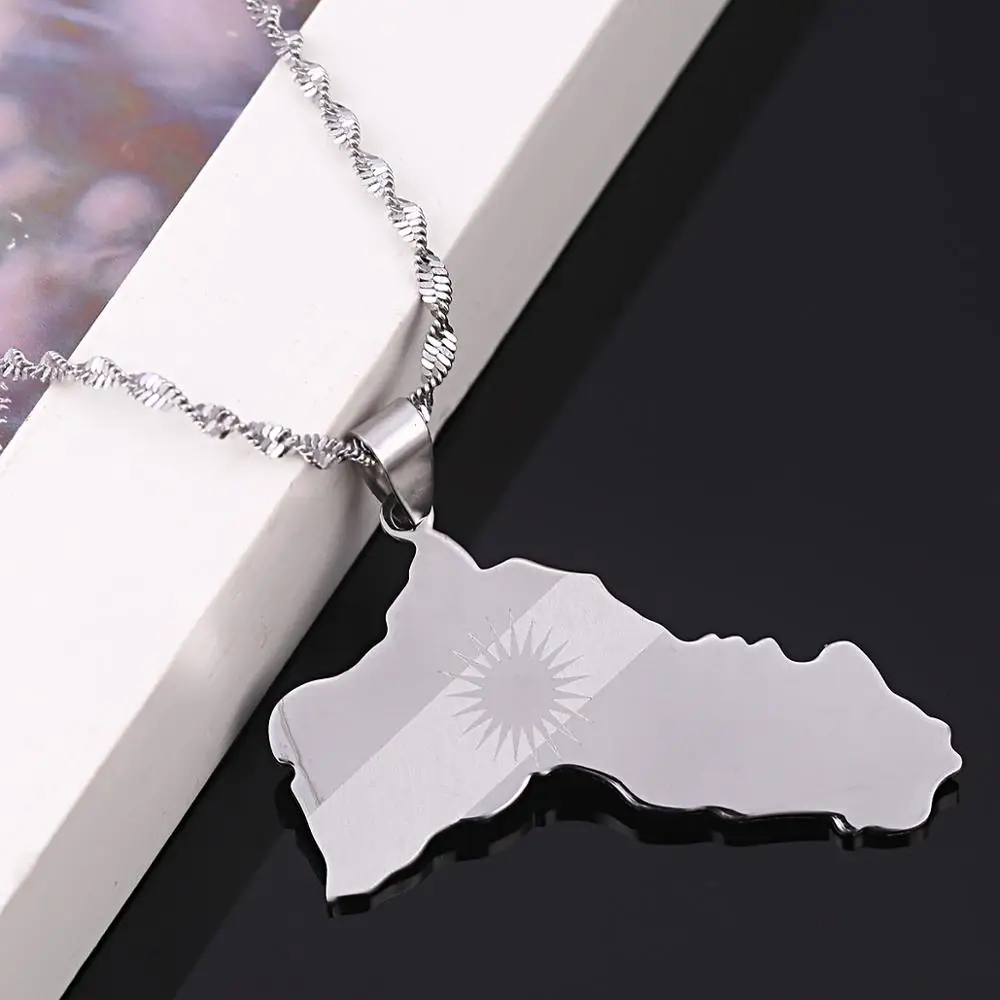 Stainless Steel Silver Color Kurdistan Map Pendant Necklaces Kurdish Charm Jewelry | Pendants