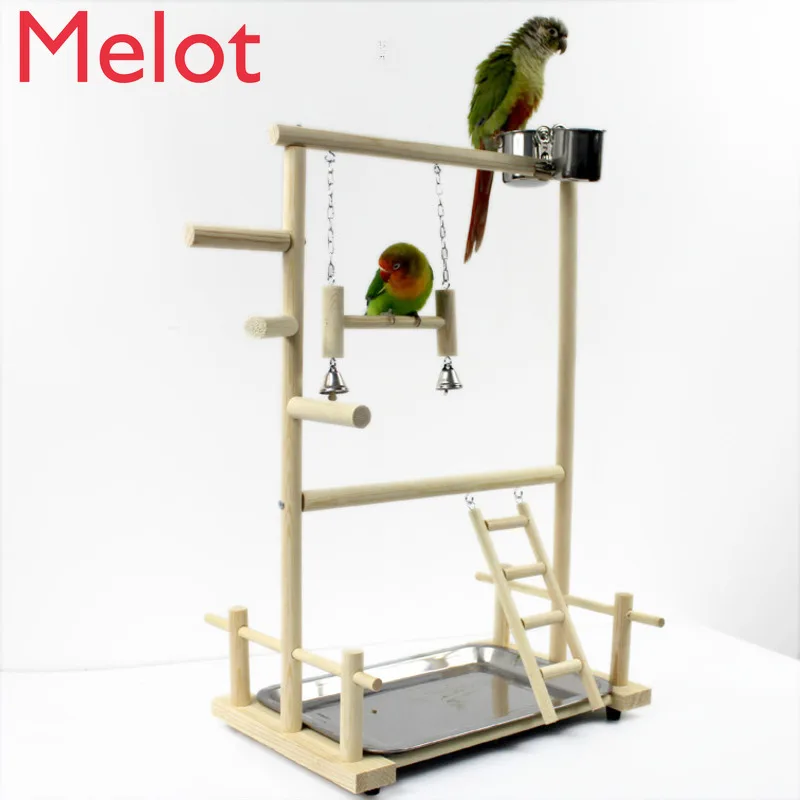 Parrot toys With Cup Toys Tray Bird Swing Climbing Hanging Ladder Bridge Wood Cockatiel Playground Bird Perches 53*23*36cm