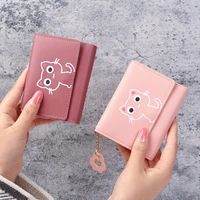 women cute cat wallet mini buckle folding girl wallet brand designed pu leather coin purse female card holder