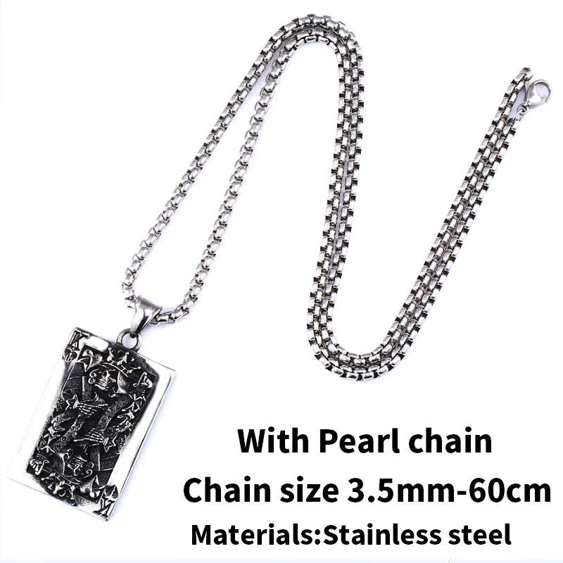 with pear chain Стальной солдат, покер, король Карла, подвеска, ожерелье, шарм, нержавеющая сталь, Панк ювелирные изделия - Окраска металла: with pear chain