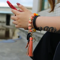 fashion silicone keychain for keys colored silicone beaded bracelet keychain with tassel women men useful keyrings wholesale