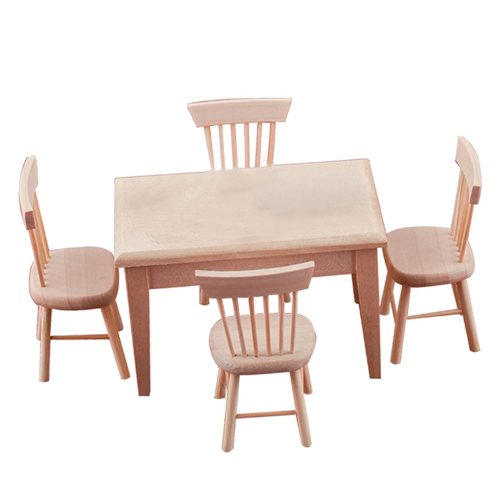 

1/12 Dolls House Miniature Dining Table 4 Chairs Furniture Model Toys Accessory