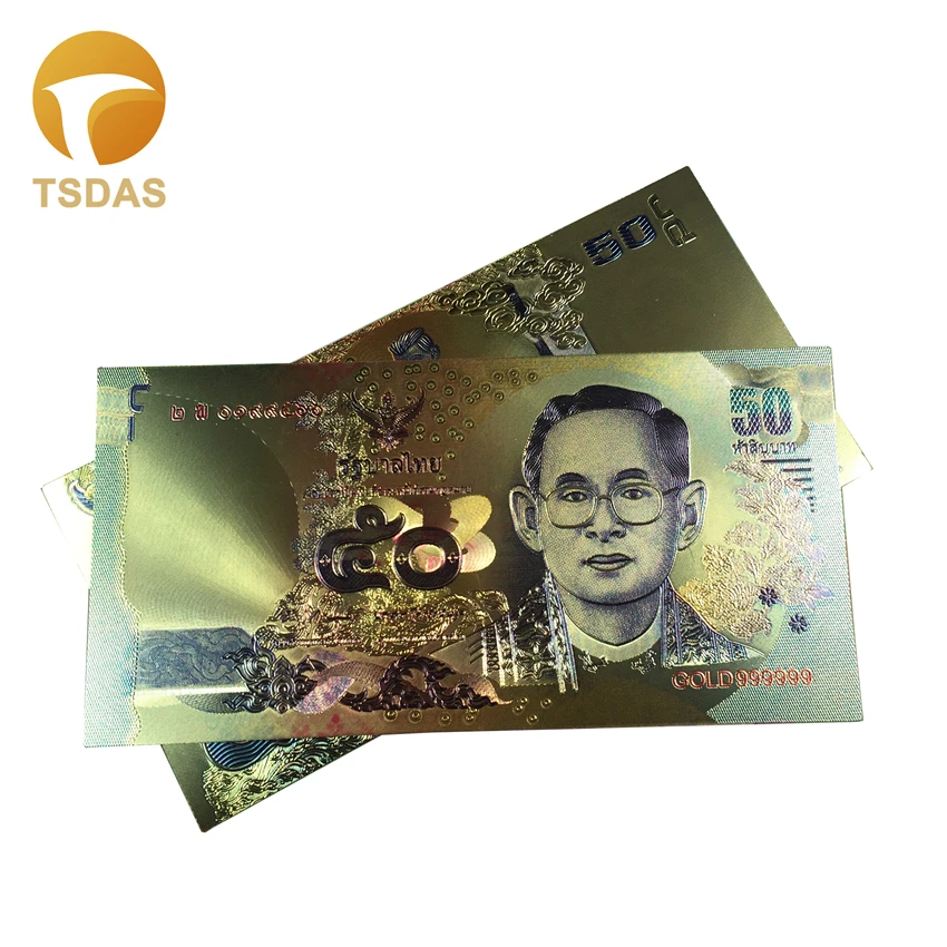 50 Baht Colored Thailand Green plastic waterproof Gold Banknote money 10pcs/lot Foil Home Decoration Gift | Дом и сад