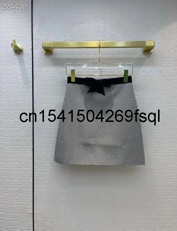 

New High Quality Women's Mini Skirts High Fashion Runway Plaid Print Diamonds Bow Retro A-Line Mini Skirt 2021 Autumn