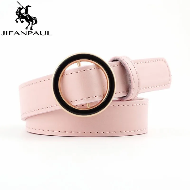 

JIFANPAUL Quality cow skin strap female girdle for jeans Fashion Round Ring buckle belt woman Genuine leather belts for women