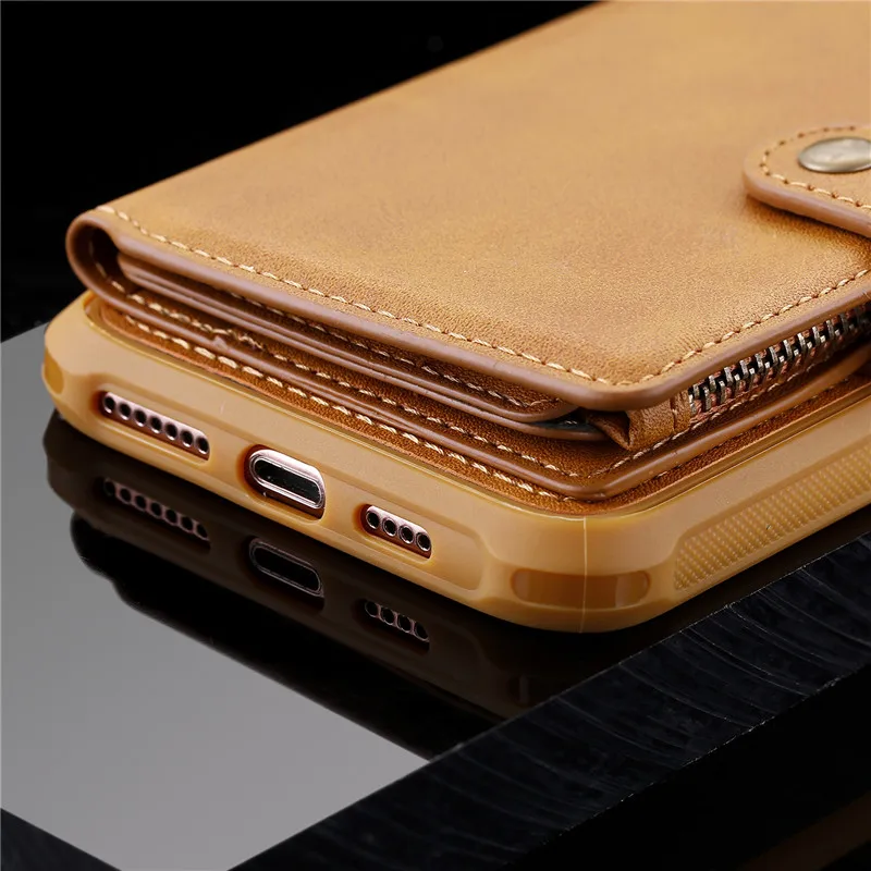 Ретро Кожаный Кошелек на молнии чехол для телефона для iPhone 11 11Pro MAX XS MAX XR 6 6splus 7 7Plu 8 8Plus держатель для телефона с подставкой задняя крышка