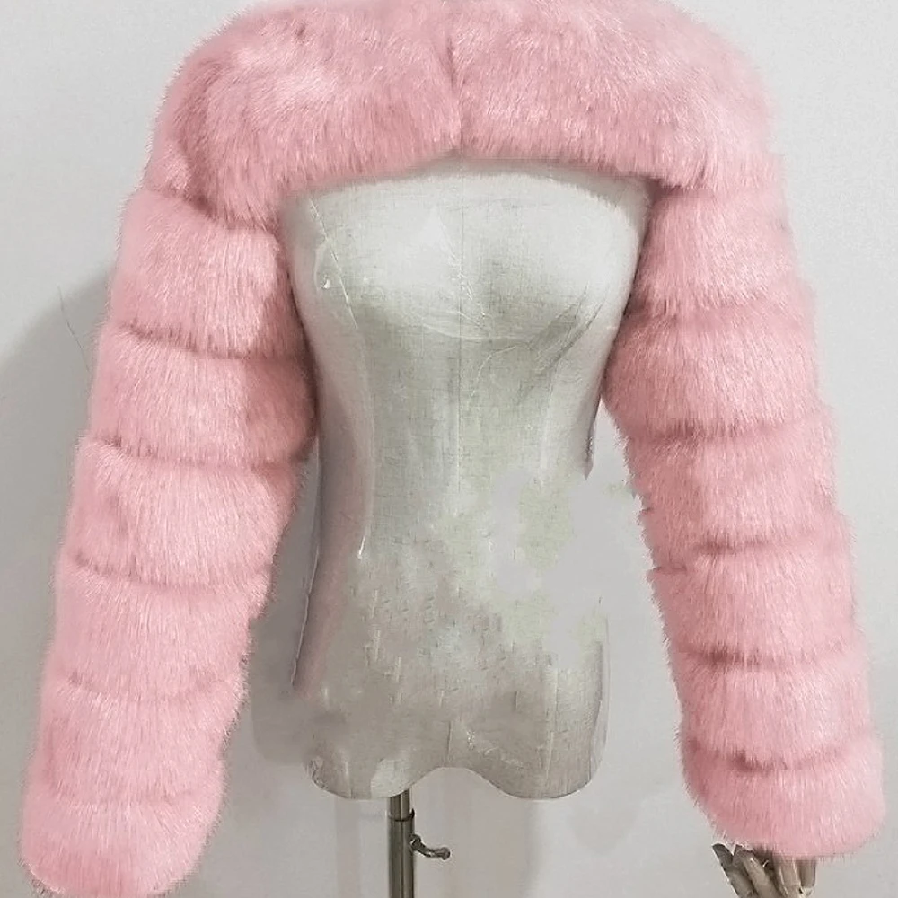 Женское зимнее пальто из искусственного лисьего меха с длинным рукавом | Женская