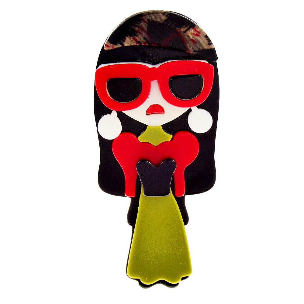 CINDY XIANG Acrylic Wear Big Eye-glasses Lady Brooches For Women Red Coat Girl Pin Long Hair Desgin Acetate Fiber Accessories