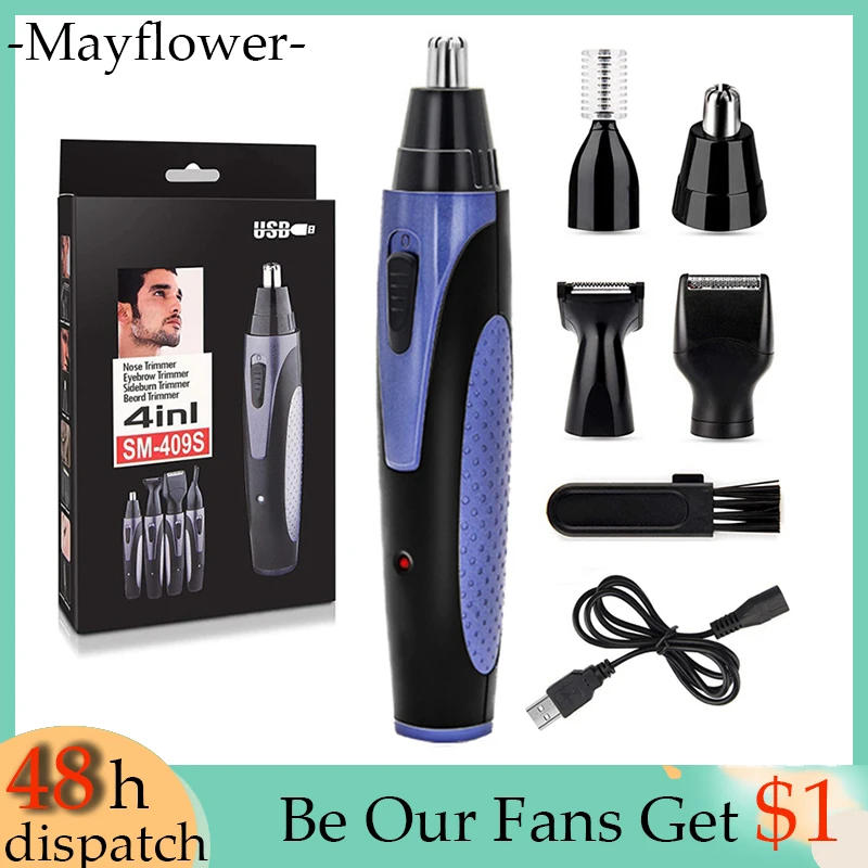 

4 In 1 Men Nose Hair Trimmer Rechargeable USB Nose Ear Trimmer Beard Trimmers Eyebrow Scissors Waterproof Grooming Kit