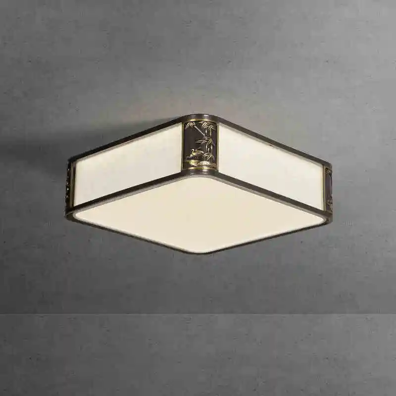 

New Chinese style ceiling lamp copper cloth art square bedroom master bedroom room LED black simple modern study lamp