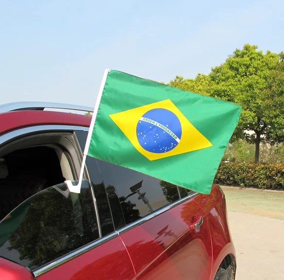 

ZXZ 30*45cm 2PCS Brazil National Polyester car Flag BRA BRAZ Brazil car flag for Celebration
