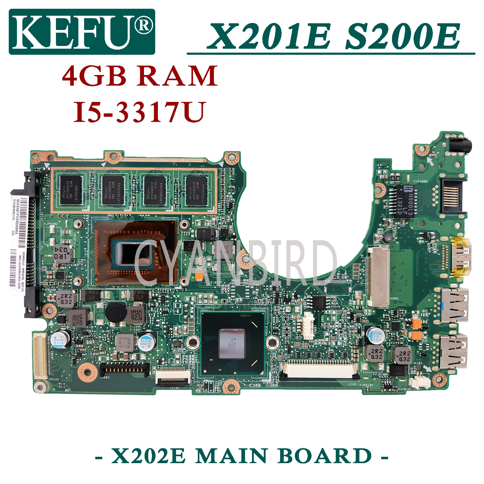 

KEFU X202E original mainboard for ASUS X200E X201E S200E X201EP X201EV with 4GB-RAM I5-3317U Laptop motherboard