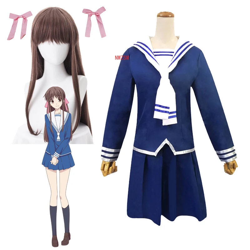 

2021 Anime Honda Tohru Cosplay Skirts Fruits Basket Costumes Women JK Uniforms Schoolgirl Sailor Suits Tohru Honda Wigs