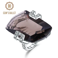 gems ballet luxury 925 sterling silver vintage cocktail ring natural smoky quartz gemstone rings for women fine jewelry