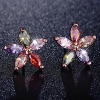 huami crystal flower stud earrings for wome colorful rose gold color wholesale ins hot sale earings fashion jewelry 2021 bijoux