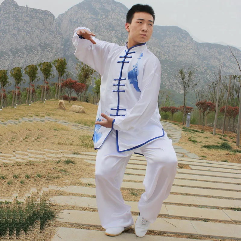 niebieski i biały porcelany lotosu Tai Chi odzież z długim rękawem Kung Fu jednolite Wushu TaiChi jednolite sztuki walki garnitu