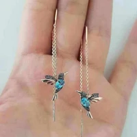 1 pair unique long drop earrings hummingbird pendant tassel crystal pendant earrings ladies jewelry 2colors swallow earrings