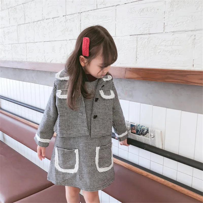 2 шт. детская клетчатая куртка с отложным воротником и длинным рукавом|Комплекты