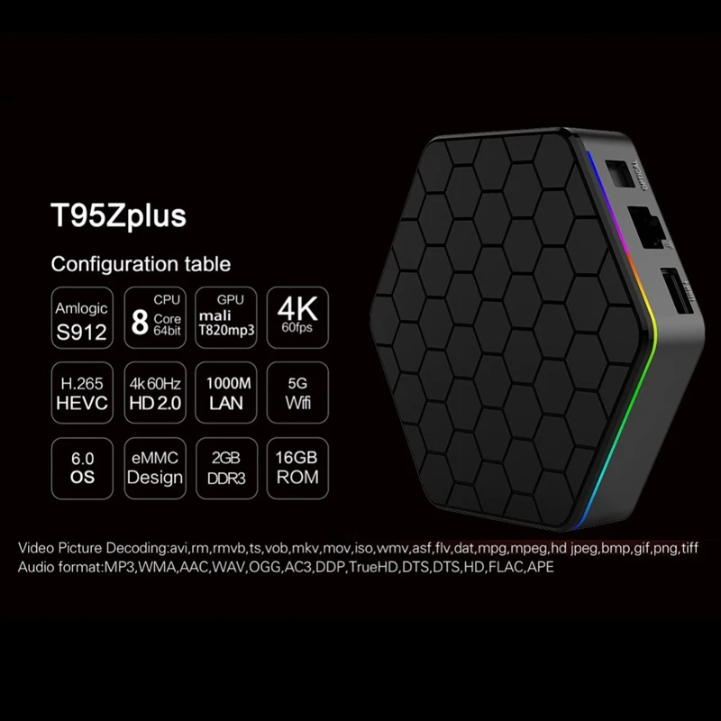 T95Z плюс ТВ контейнер под элемент питания 2 ГБ + 16 Гб Amlogic S912 Octa Core Android 7 1 коробка 4