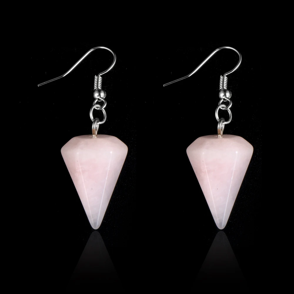 

Natural Stone Hexagonal Cone Statement Drop Earrings Women Fashion BOHO Pink Crystal Opal Turquoises Dangle Earring Jewelry