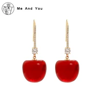 south koreas new stylish sweet red cherry personality design hanging earrings womens cute