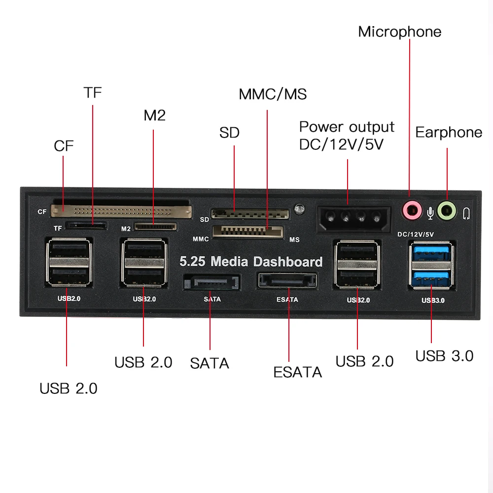 Многофункциональный USB 3,0 концентратор eSATA SATA порт внутренний кардридер ПК медиа Передняя панель аудио для SD MS CF TF M2 MMC карты памяти