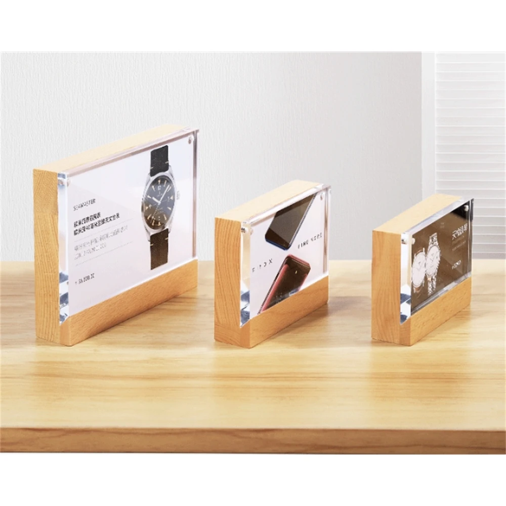 

100*70mm Magnetic Advertising Tag Sign Card Display Stand Wood Acrylic Table Desk Menu Price Label Holder