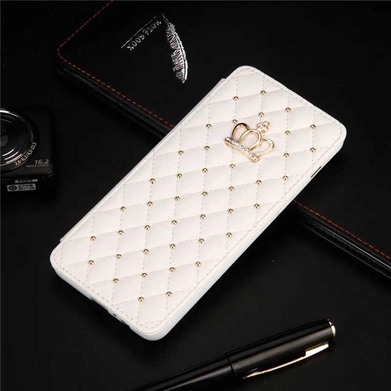 White Блестящая корона для samsung Galaxy A50 A70 Note 10 Pro Чехол-кошелек со стразами кожаный чехол-книжка с подставкой Чехол для мобильного телефона - Цвет: White