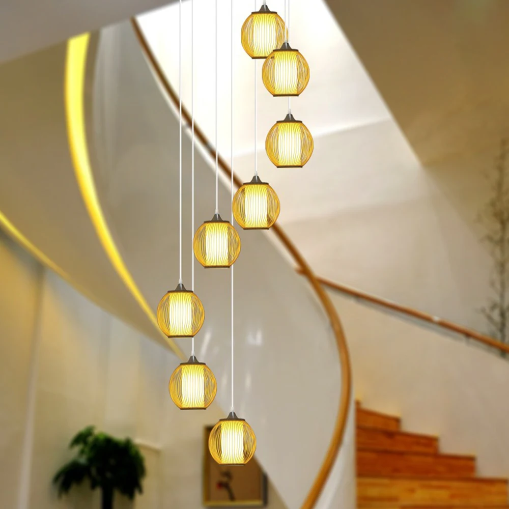 E27 moden chandelier Staircase Loft Villa creative American Bamboo Cage attic pick high living room restaurant decoration lamps | Освещение