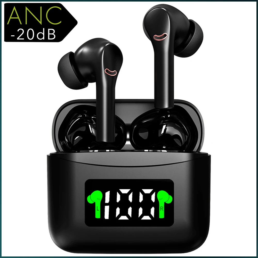 

V5.2 Bluetooth Earphone ANC Active Noise Cancelling Wireless Headphones Stereo Earbuds Gaming Headsets With Mic Charging Case