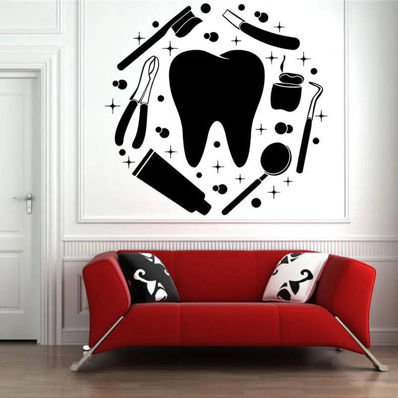 Vinyl Waterproof Non-Peeling Wall Decal Tooth Dentist Tools Dental Clinic Stomatology Sticker Mural, Home Wall Decoration YK03