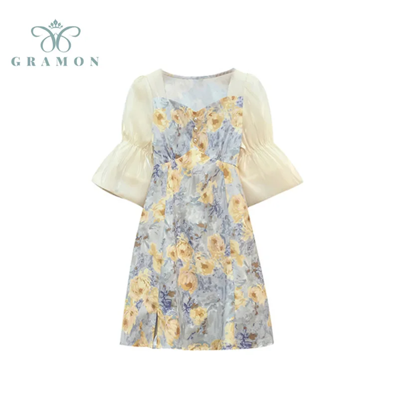 Милое мини-платье во французском стиле Новинка лета 2021 женское платье с высокой