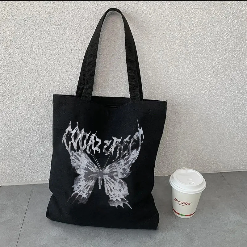 Холщовая Сумка-тоут в стиле хип-хоп женская сумочка на плечо Харадзюку с темными